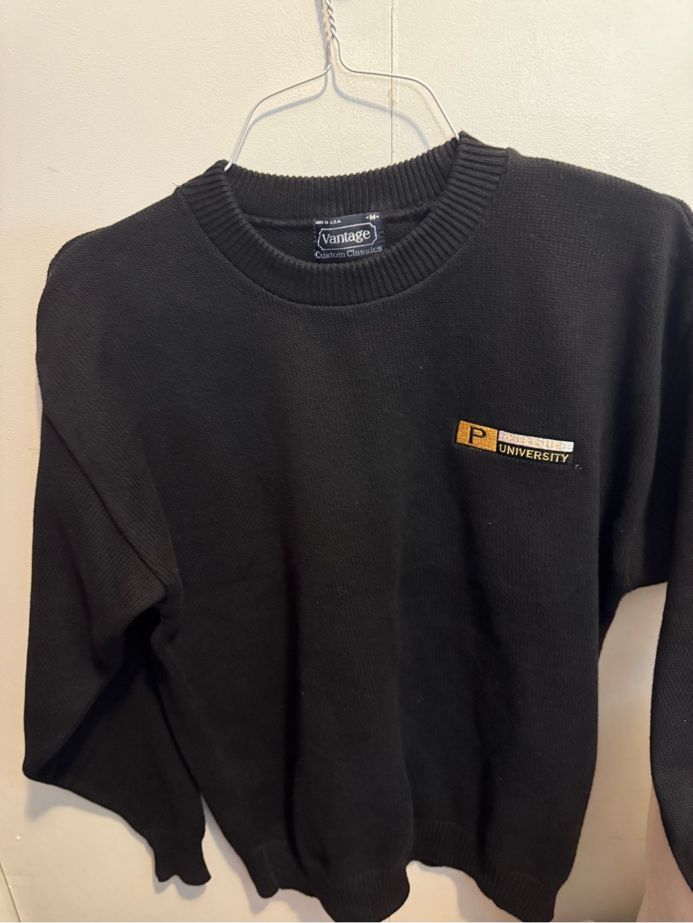 Vantage Black Crewneck Sweater with University Patch